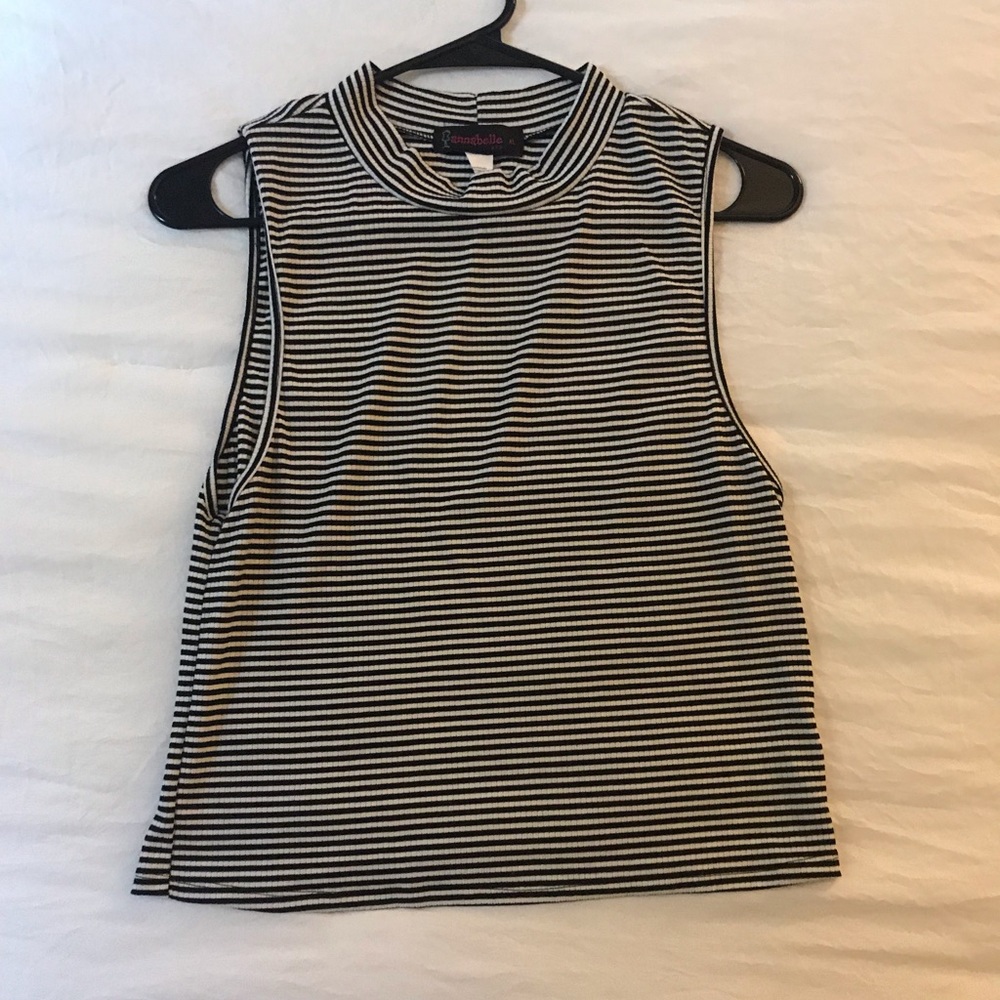 Black and white striped crop high neck tank top
